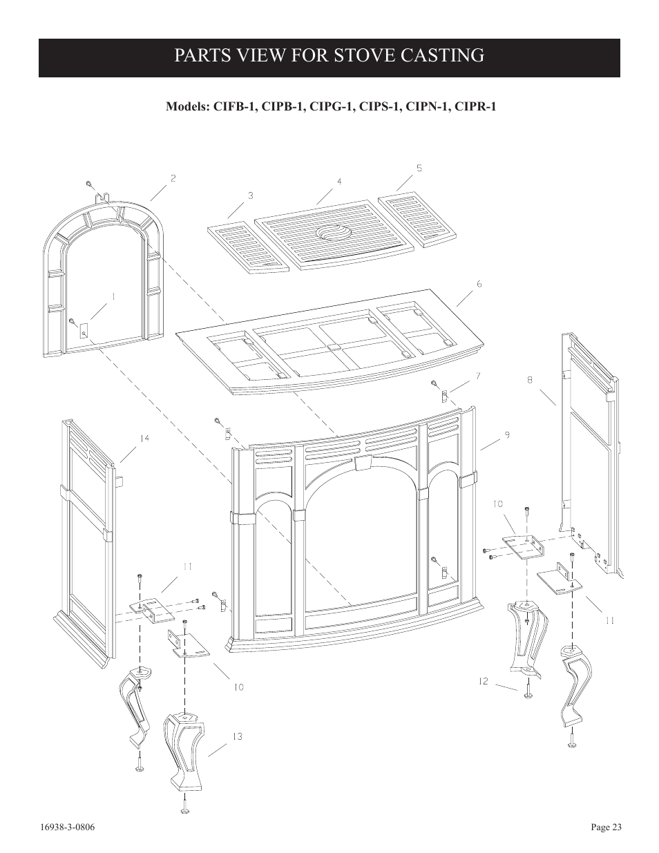 Parts view for stove casting | Empire Comfort Systems CIVF-25-21 User Manual | Page 23 / 28