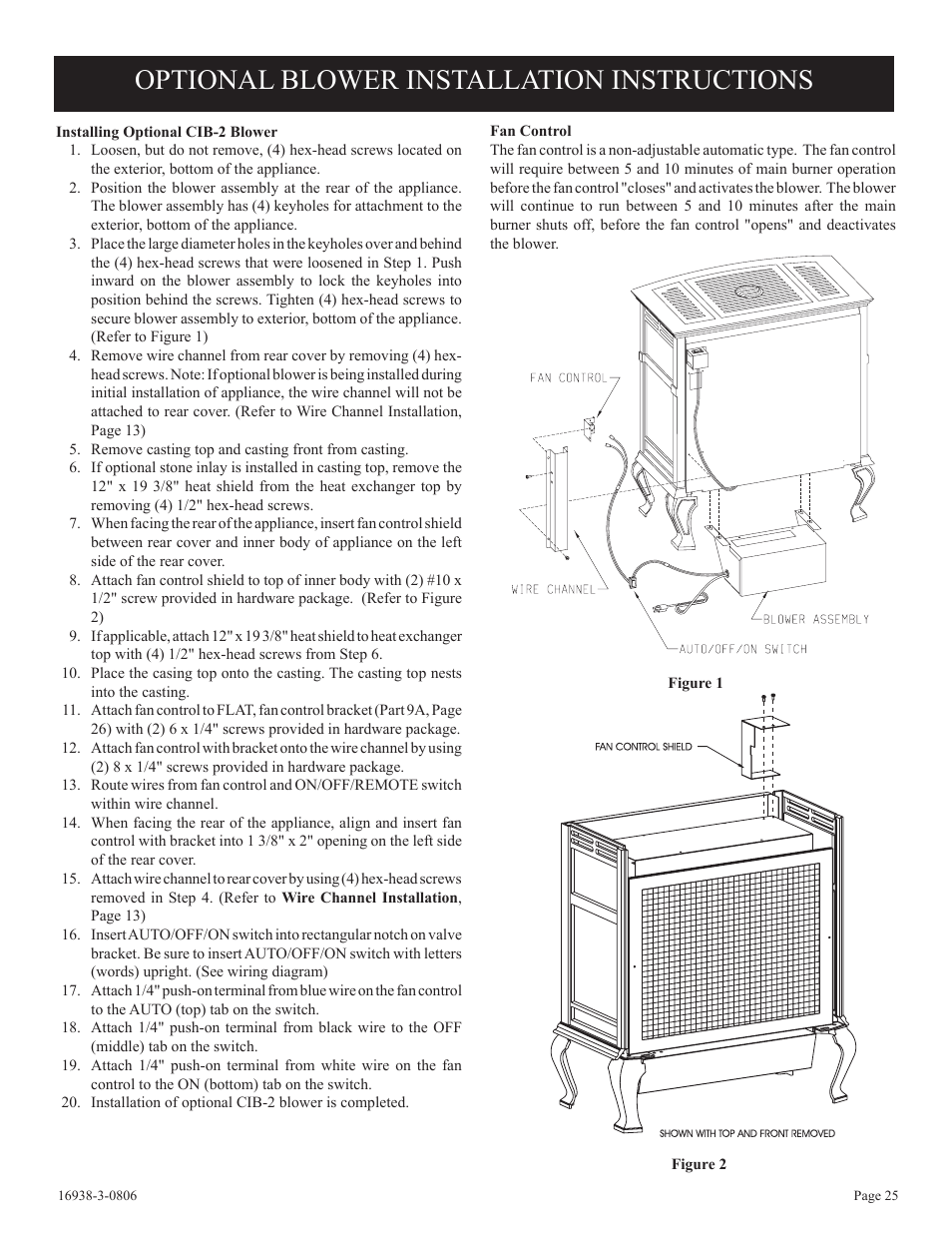 Optional blower installation instructions | Empire Comfort Systems CIVF-25-21 User Manual | Page 25 / 28