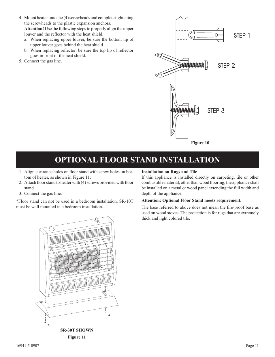 Optional floor stand installation | Empire Comfort Systems SR-10T-3 User Manual | Page 11 / 24