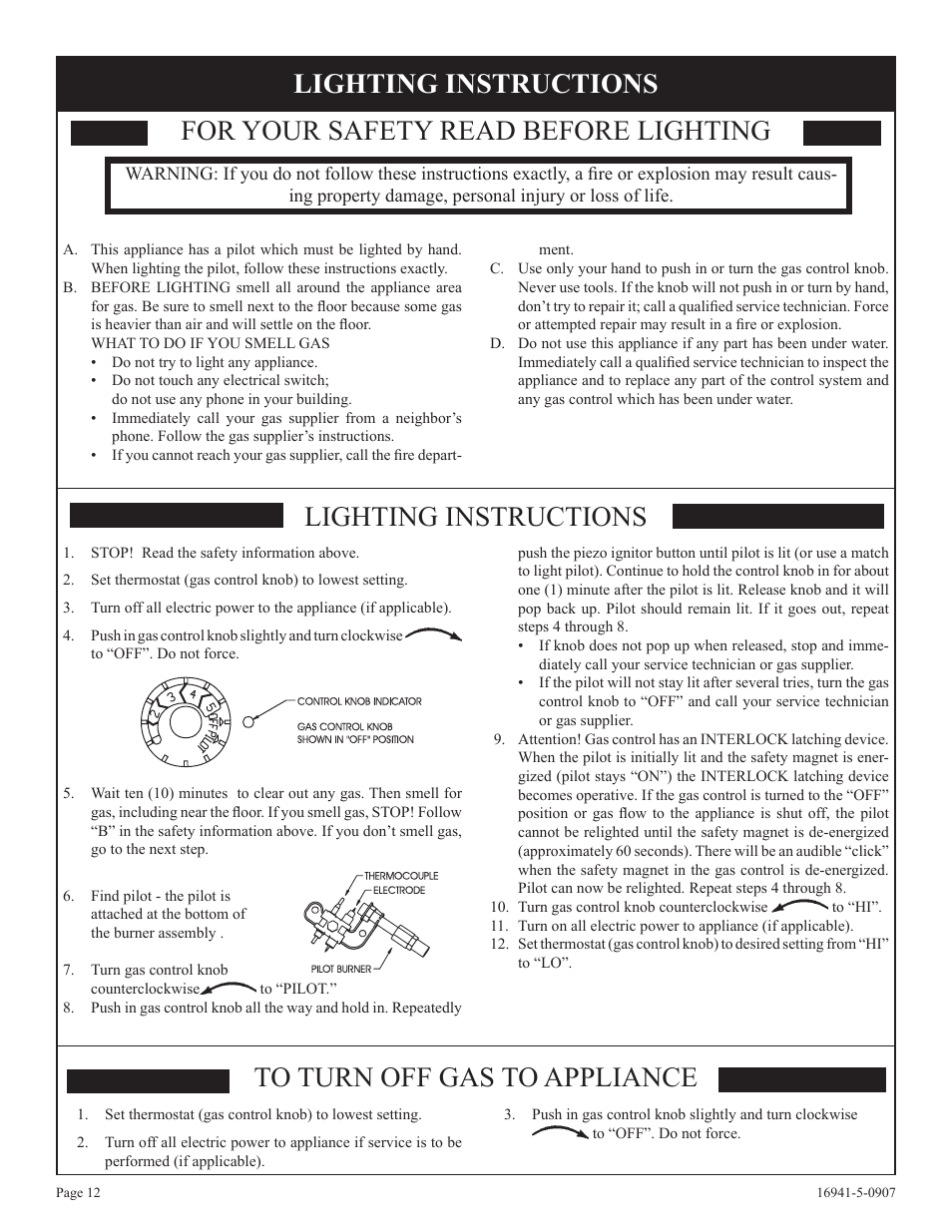 For your safety read before lighting, Lighting instructions | Empire Comfort Systems SR-10T-3 User Manual | Page 12 / 24