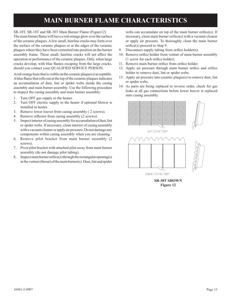 Main burner flame characteristics | Empire Comfort Systems SR-10T-3 User Manual | Page 13 / 24