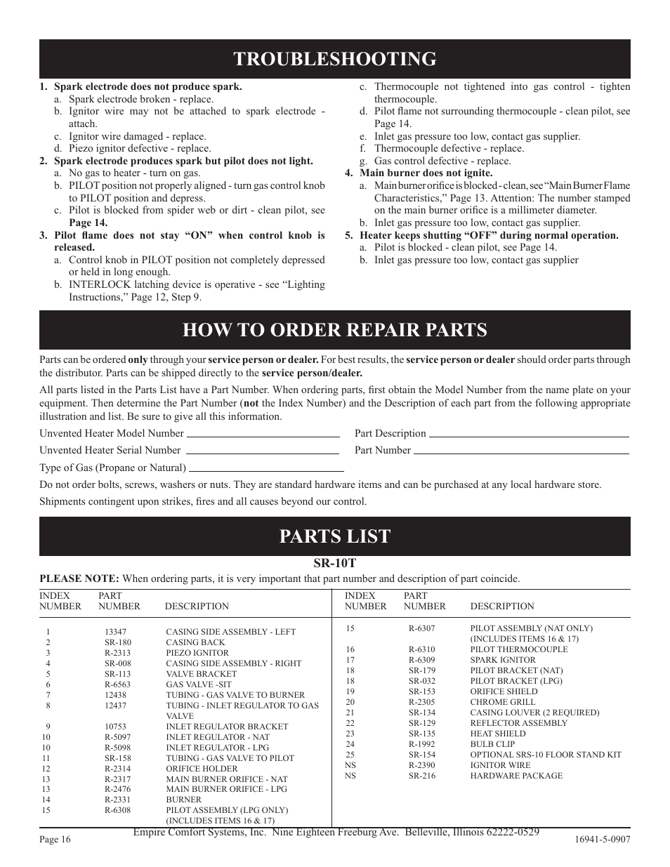 Sr-10t | Empire Comfort Systems SR-10T-3 User Manual | Page 16 / 24
