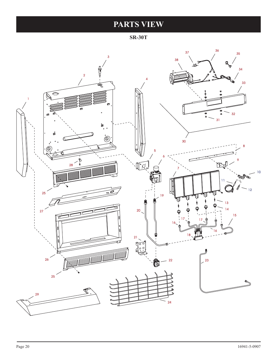 Parts view | Empire Comfort Systems SR-10T-3 User Manual | Page 20 / 24
