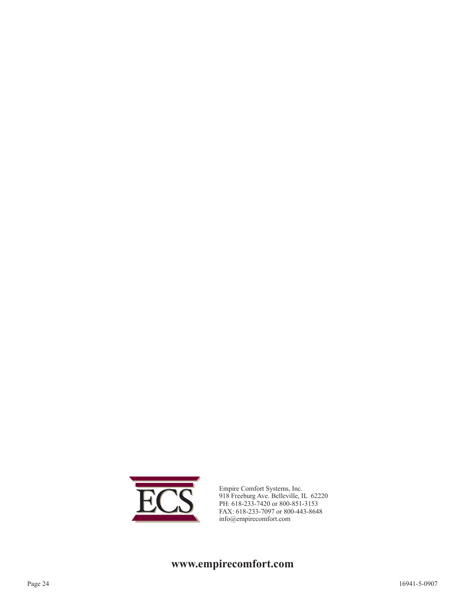 Empire Comfort Systems SR-10T-3 User Manual | Page 24 / 24