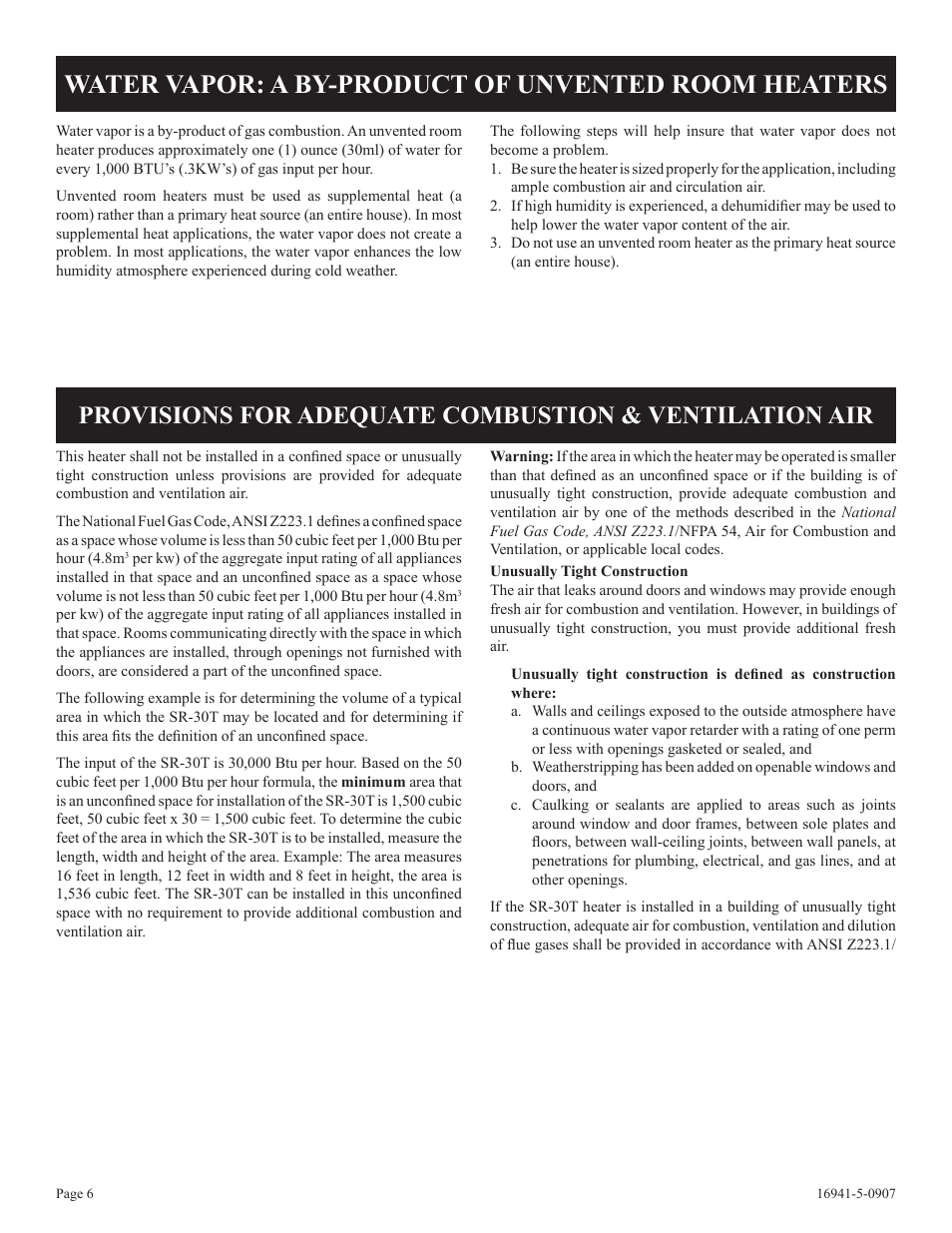 Water vapor: a by-product of unvented room heaters | Empire Comfort Systems SR-10T-3 User Manual | Page 6 / 24