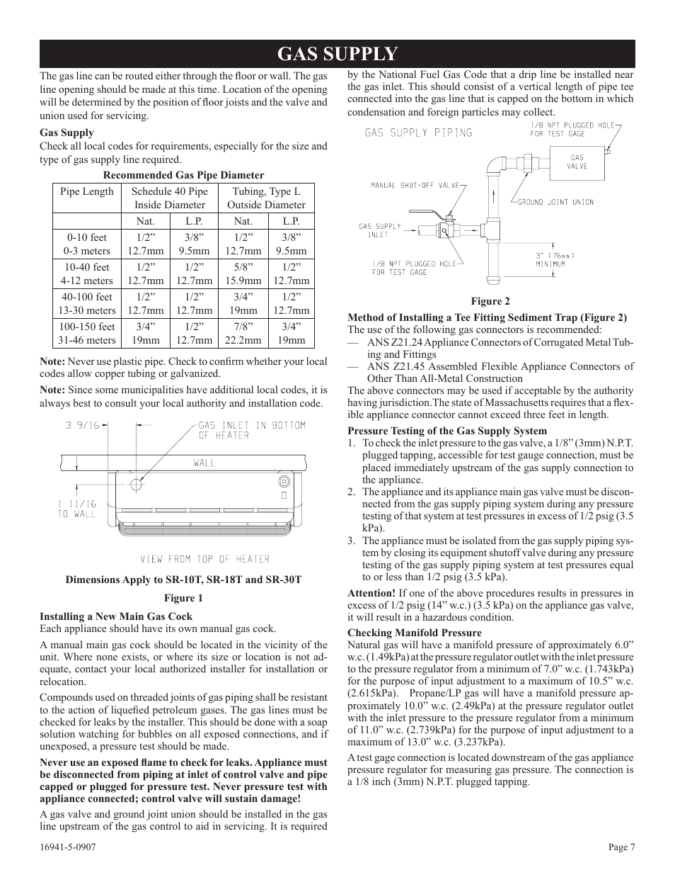 Gas supply | Empire Comfort Systems SR-10T-3 User Manual | Page 7 / 24