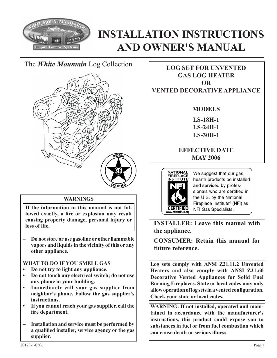 Empire Comfort Systems LS-24H-1 User Manual | 8 pages