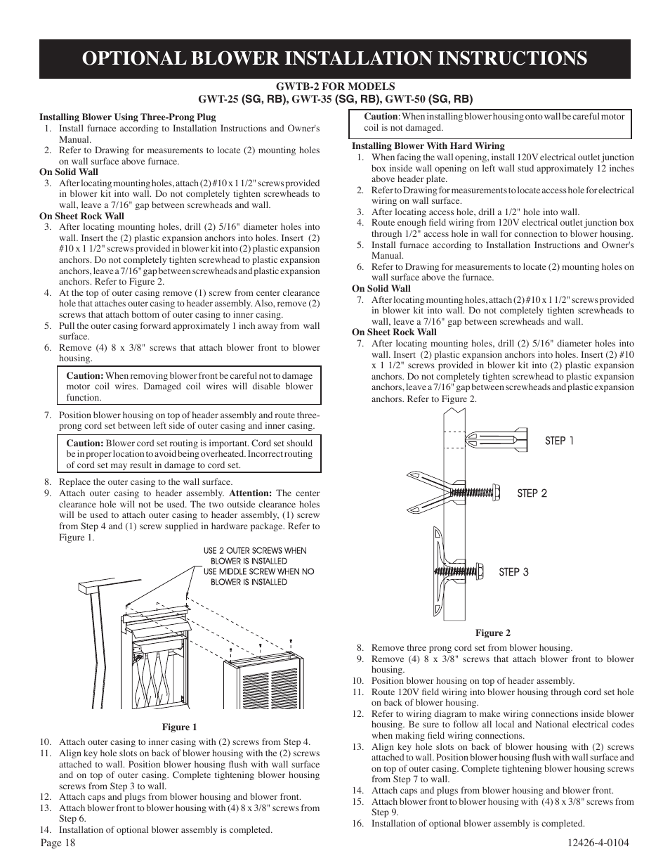 Optional blower installation instructions | Empire Comfort Systems GWT-50-2 User Manual | Page 18 / 20