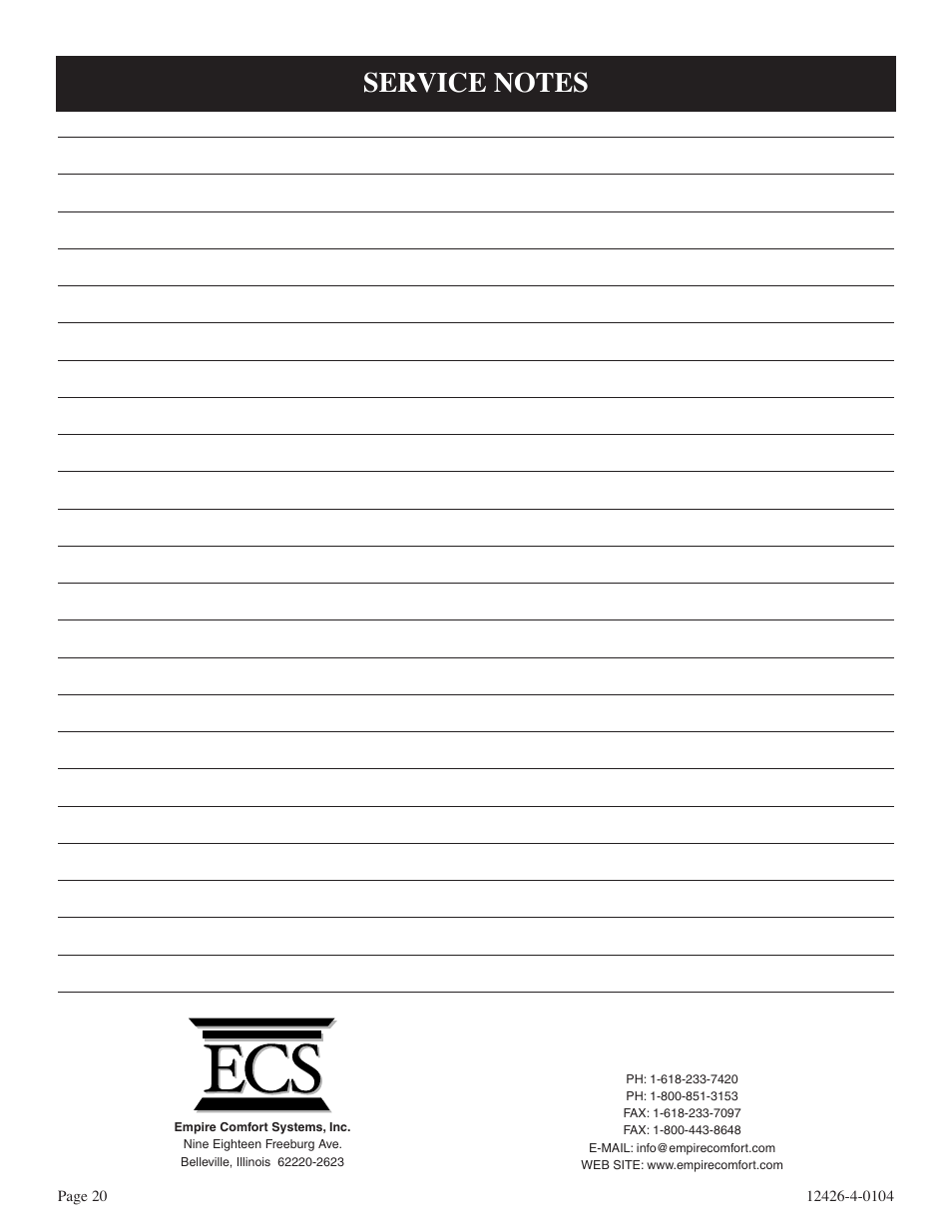 Empire Comfort Systems GWT-50-2 User Manual | Page 20 / 20