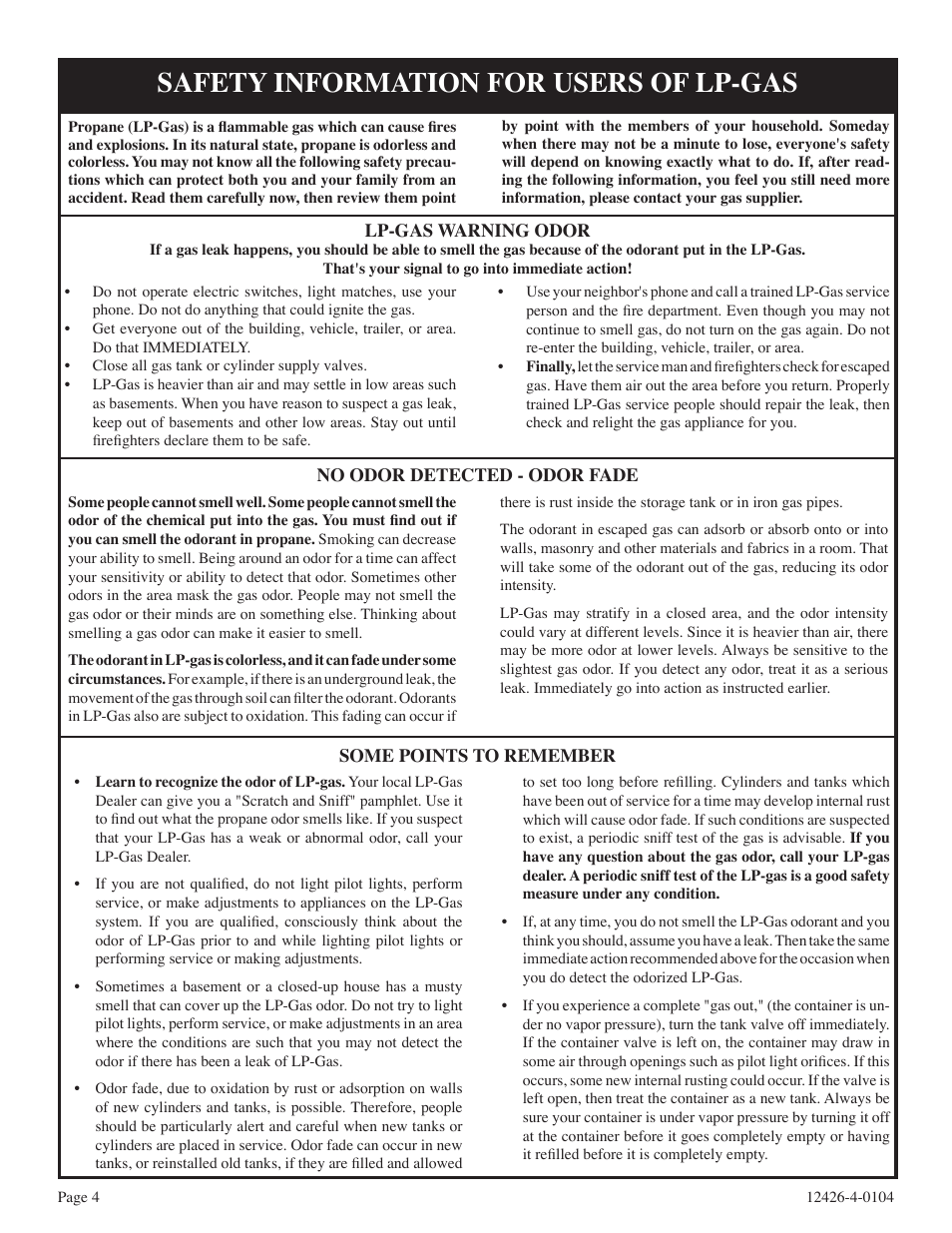 Safety information for users of lp-gas | Empire Comfort Systems GWT-50-2 User Manual | Page 4 / 20