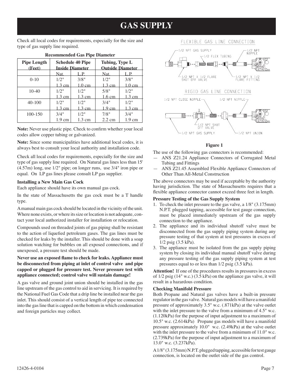 Gas supply | Empire Comfort Systems GWT-50-2 User Manual | Page 7 / 20