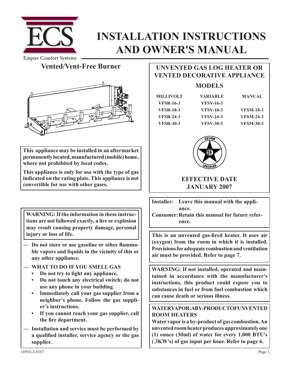 Empire Comfort Systems VFSR-18-3  EN User Manual | 24 pages