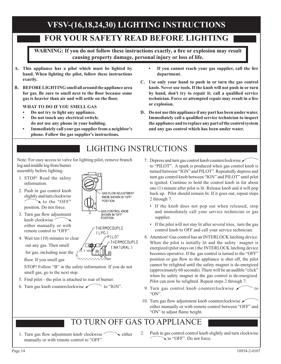 Lighting instructions | Empire Comfort Systems VFSR-18-3  EN User Manual | Page 14 / 24