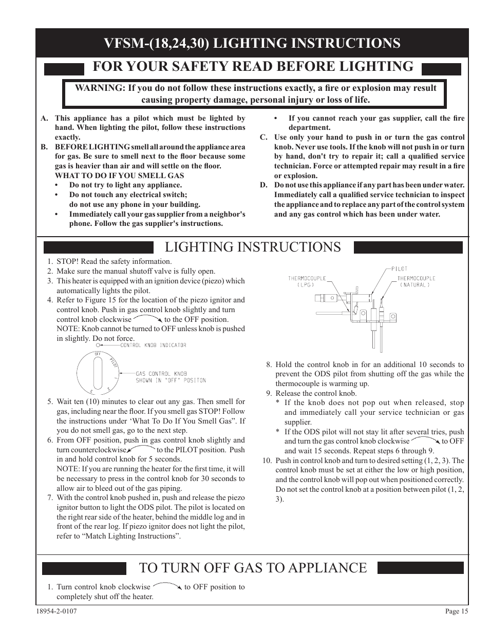 Lighting instructions, For your safety read before lighting | Empire Comfort Systems VFSR-18-3  EN User Manual | Page 15 / 24
