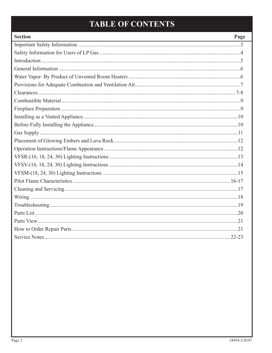 Empire Comfort Systems VFSR-18-3  EN User Manual | Page 2 / 24