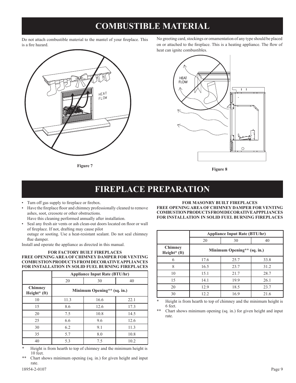 Combustible material fireplace preparation | Empire Comfort Systems VFSR-18-3  EN User Manual | Page 9 / 24