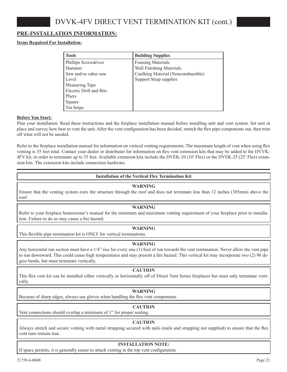 Dvvk-4fv direct vent termination kit (cont.) | Empire Comfort Systems DVP48FP3  EN User Manual | Page 21 / 72