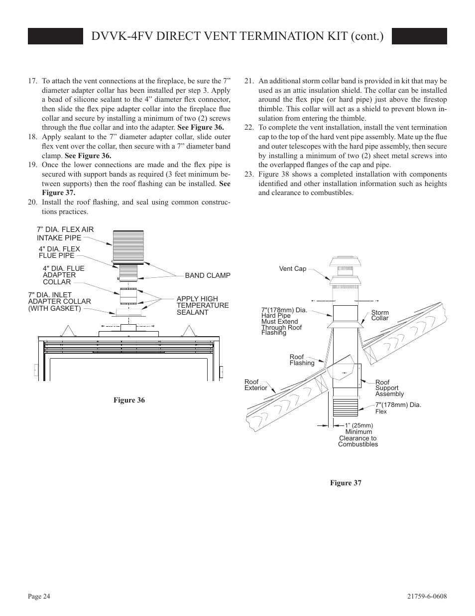 Dvvk-4fv direct vent termination kit (cont.) | Empire Comfort Systems DVP48FP3  EN User Manual | Page 24 / 72