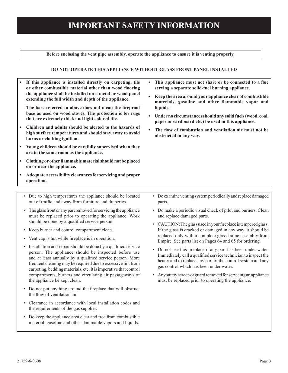 Important safety information | Empire Comfort Systems DVP48FP3  EN User Manual | Page 3 / 72