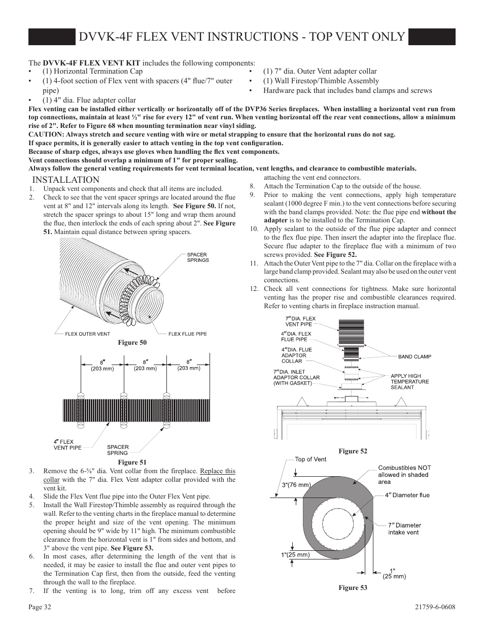 Dvvk-4f flex vent instructions - top vent only, Installation | Empire Comfort Systems DVP48FP3  EN User Manual | Page 32 / 72