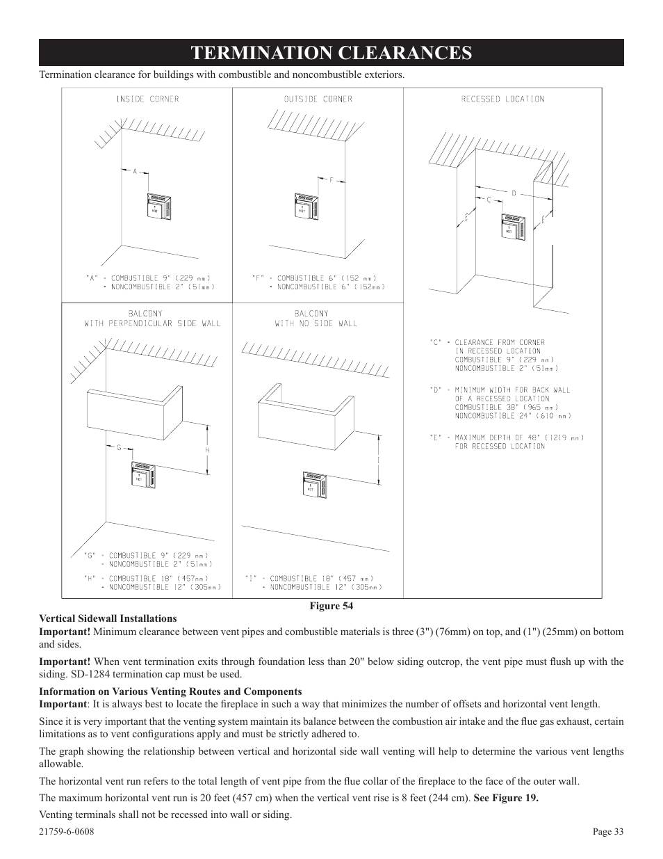 Termination clearances | Empire Comfort Systems DVP48FP3  EN User Manual | Page 33 / 72
