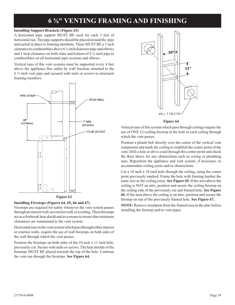 6 ⅝" venting framing and finishing | Empire Comfort Systems DVP48FP3  EN User Manual | Page 39 / 72