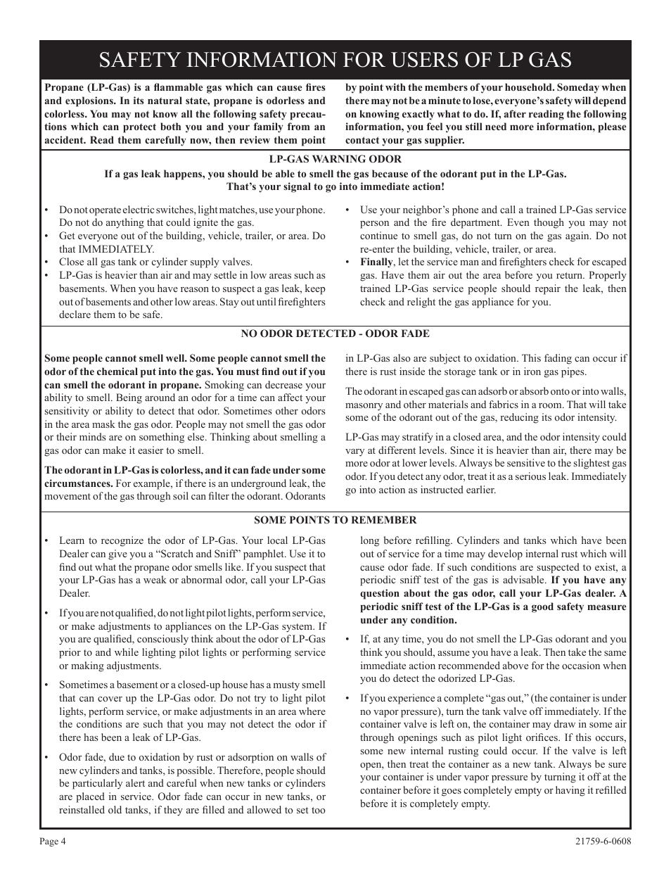 Safety information for users of lp gas | Empire Comfort Systems DVP48FP3  EN User Manual | Page 4 / 72