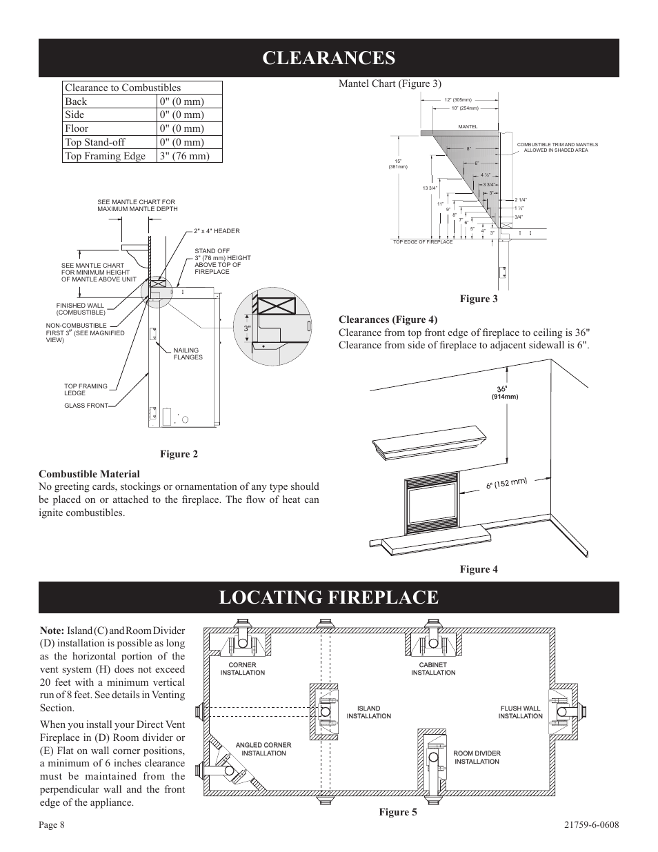 Clearances locating fireplace, Figure 4 | Empire Comfort Systems DVP48FP3  EN User Manual | Page 8 / 72