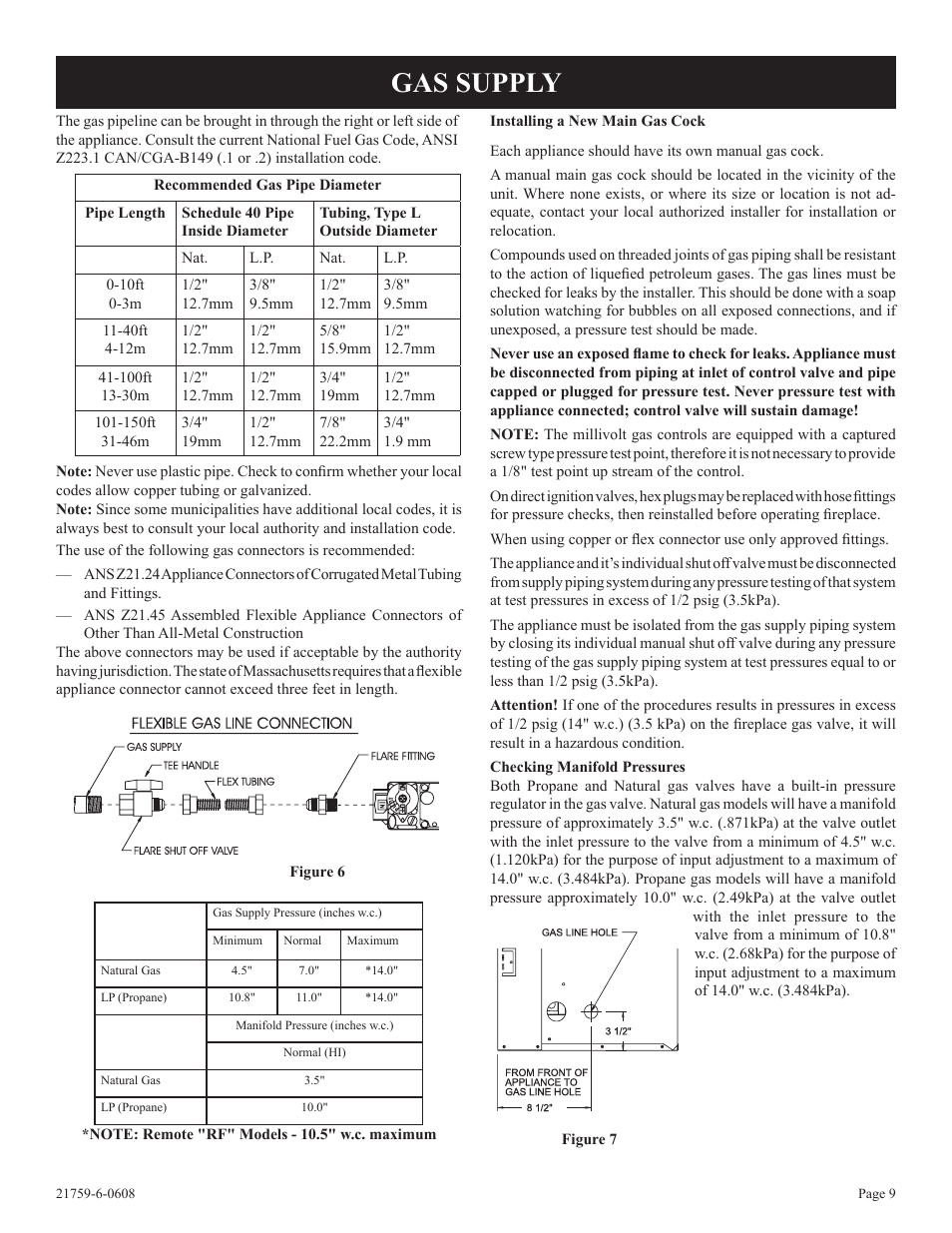 Gas supply | Empire Comfort Systems DVP48FP3  EN User Manual | Page 9 / 72