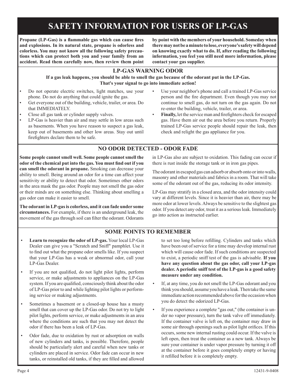 Safety information for users of lp-gas | Empire Comfort Systems DV-55SPP User Manual | Page 4 / 20