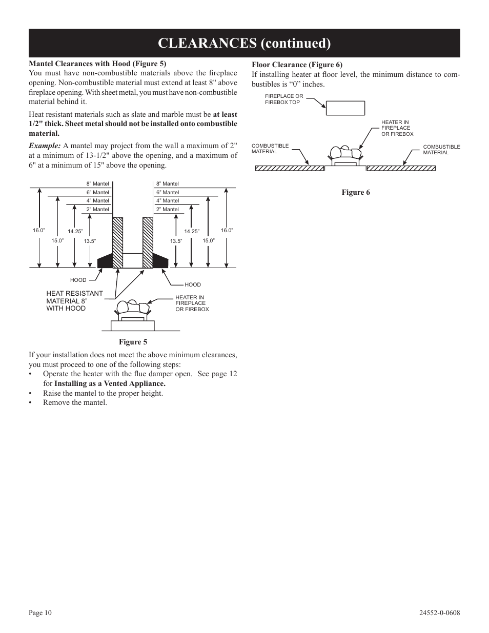 Clearances (continued) | Empire Comfort Systems VFSUR18-2 User Manual | Page 10 / 24