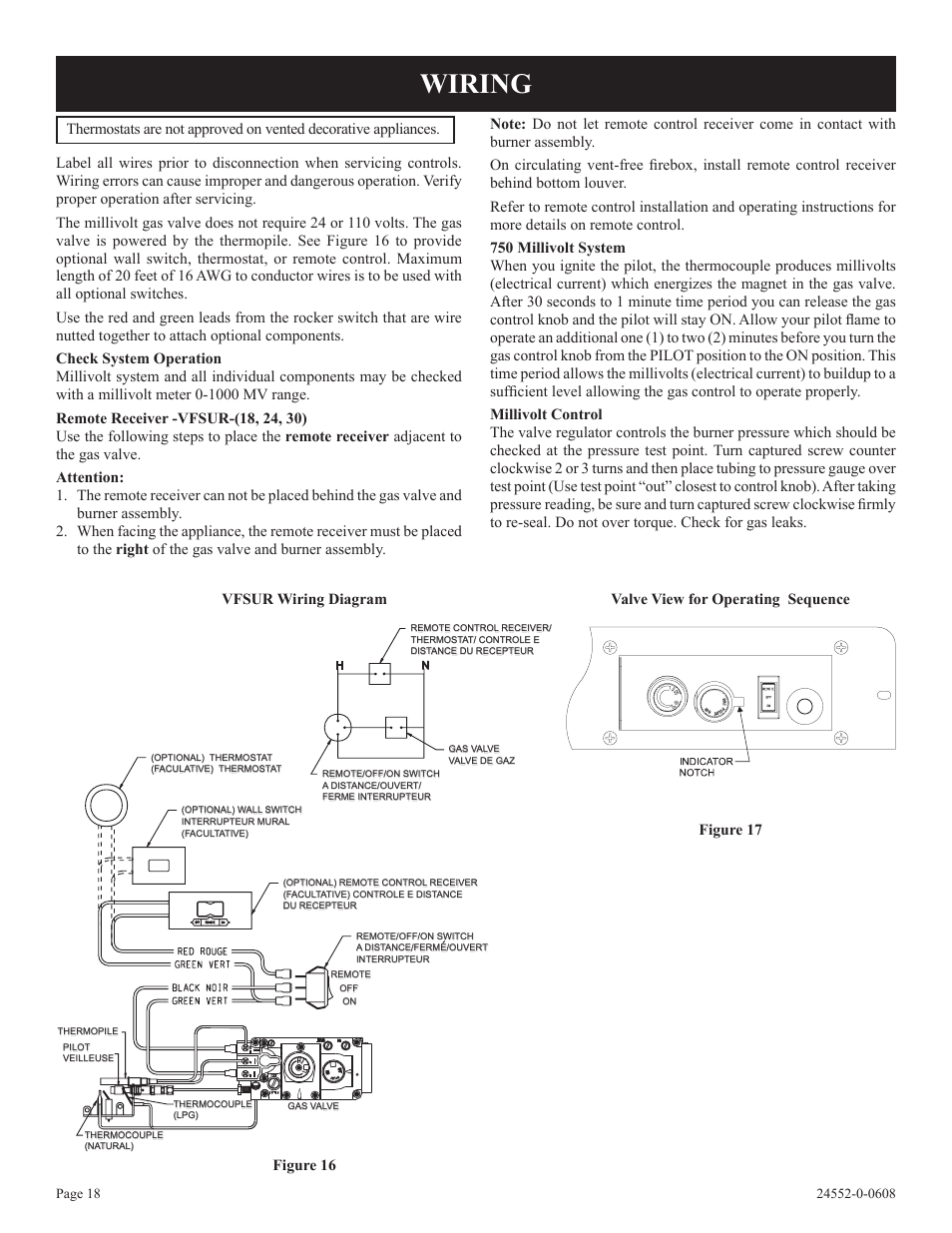 Wiring | Empire Comfort Systems VFSUR18-2 User Manual | Page 18 / 24