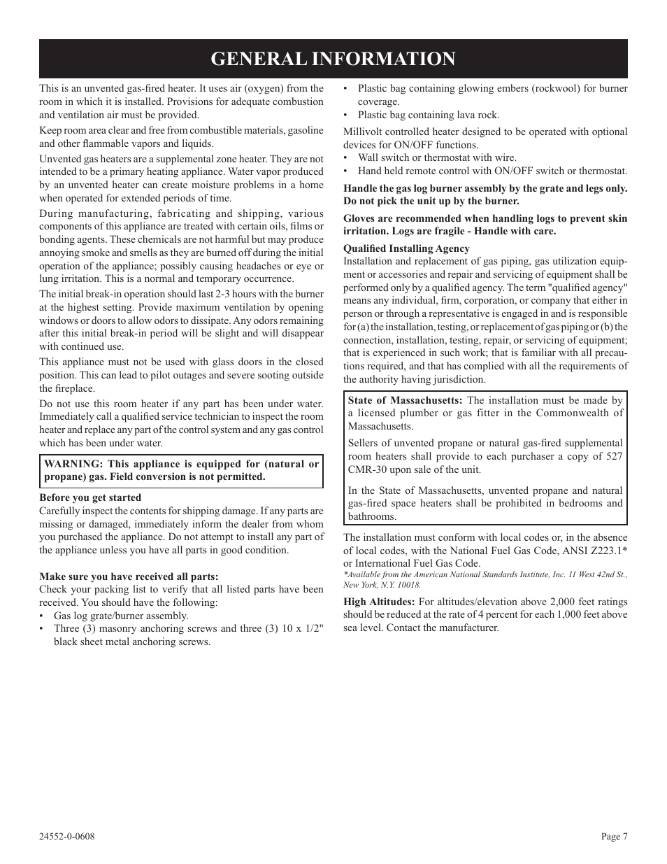 General information | Empire Comfort Systems VFSUR18-2 User Manual | Page 7 / 24