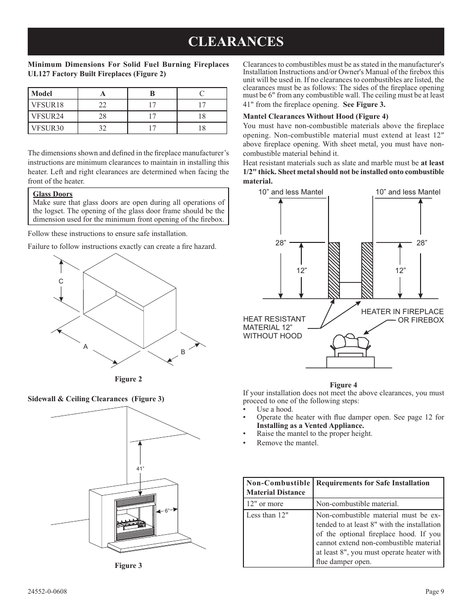 Clearances | Empire Comfort Systems VFSUR18-2 User Manual | Page 9 / 24