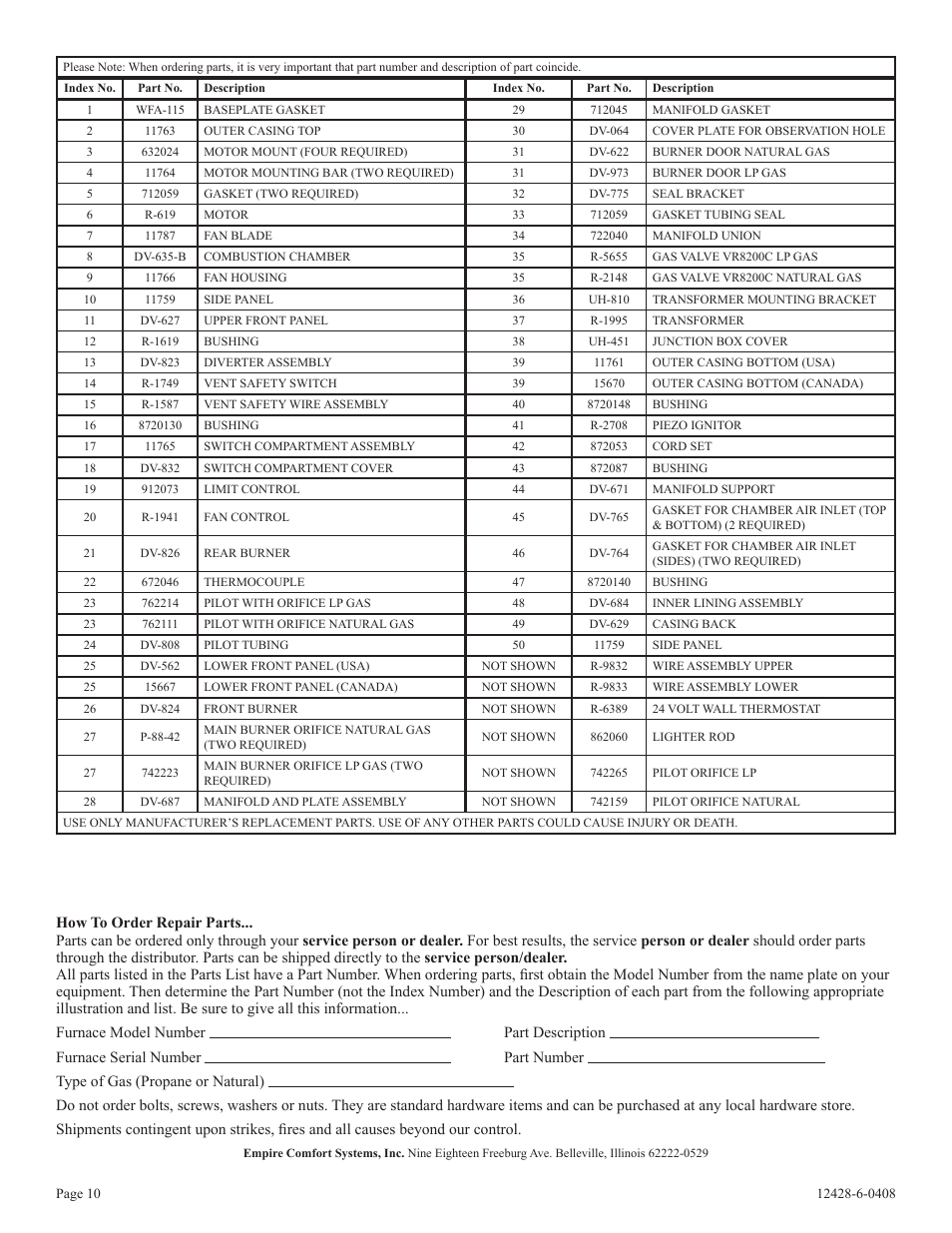 Empire Comfort Systems FAW-55SPP User Manual | Page 10 / 12