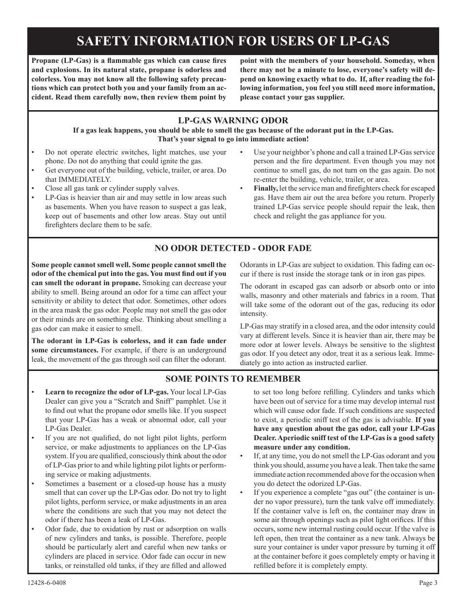 Safety information for users of lp-gas | Empire Comfort Systems FAW-55SPP User Manual | Page 3 / 12