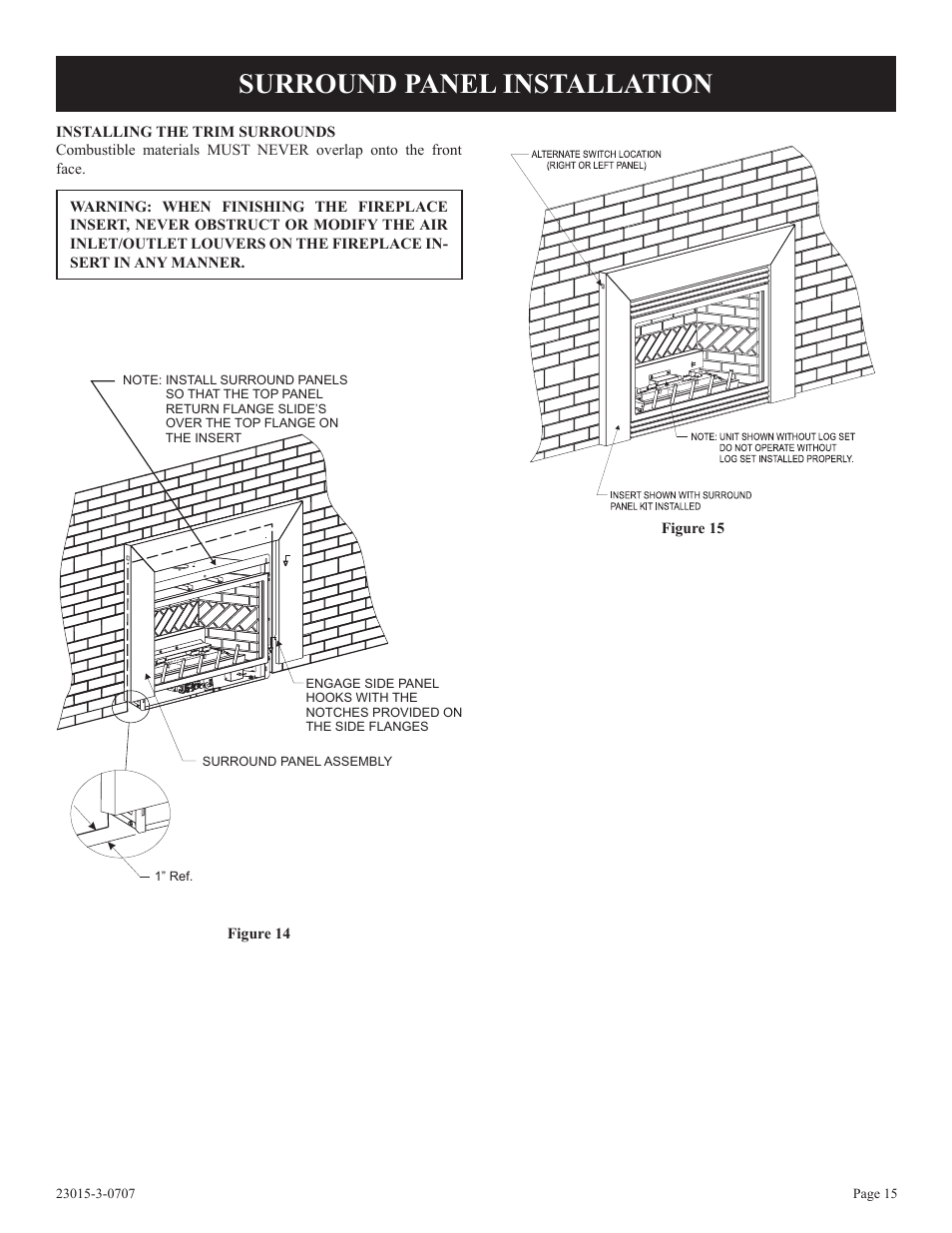 Surround panel installation | Empire Comfort Systems DV25IN33L User Manual | Page 15 / 28