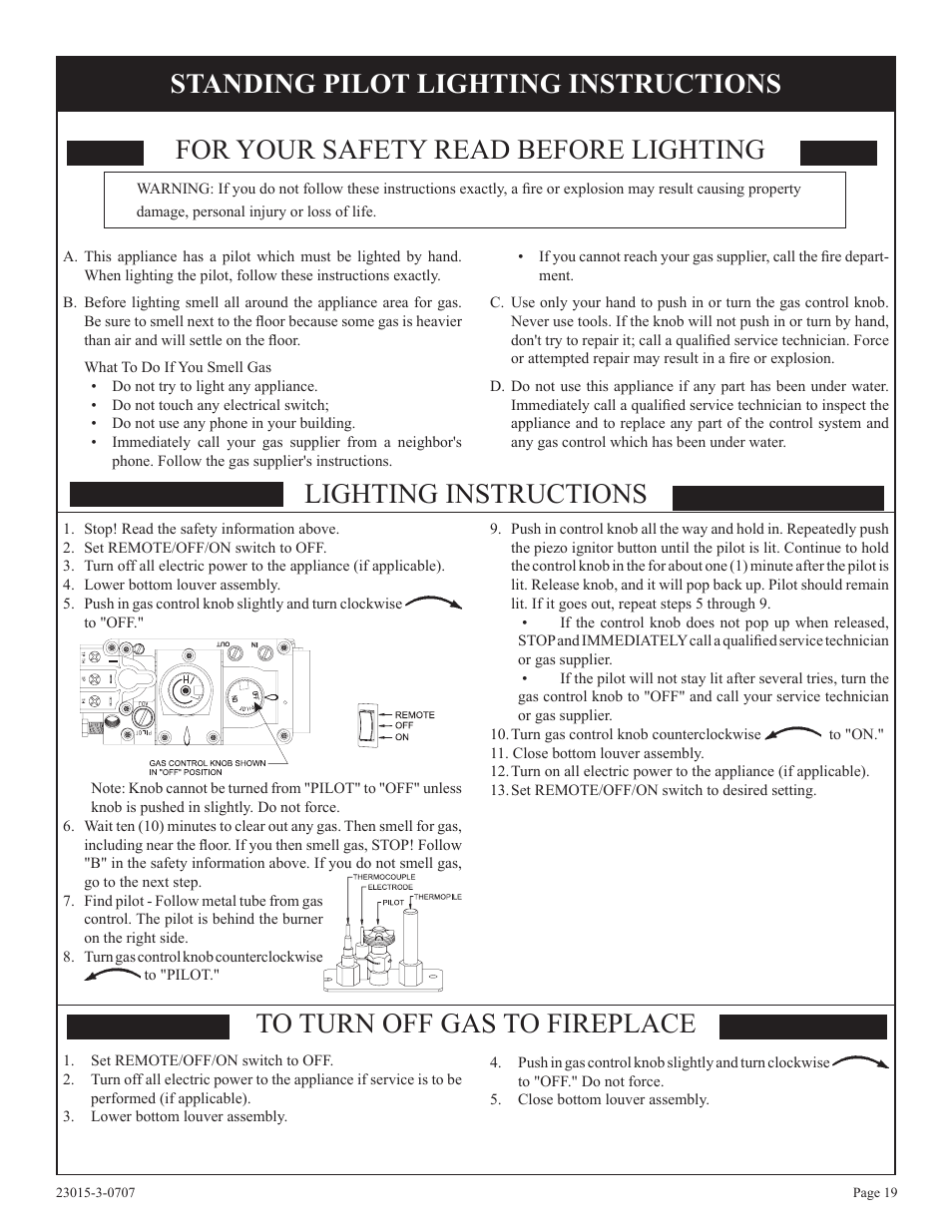 For your safety read before lighting, Lighting instructions | Empire Comfort Systems DV25IN33L User Manual | Page 19 / 28