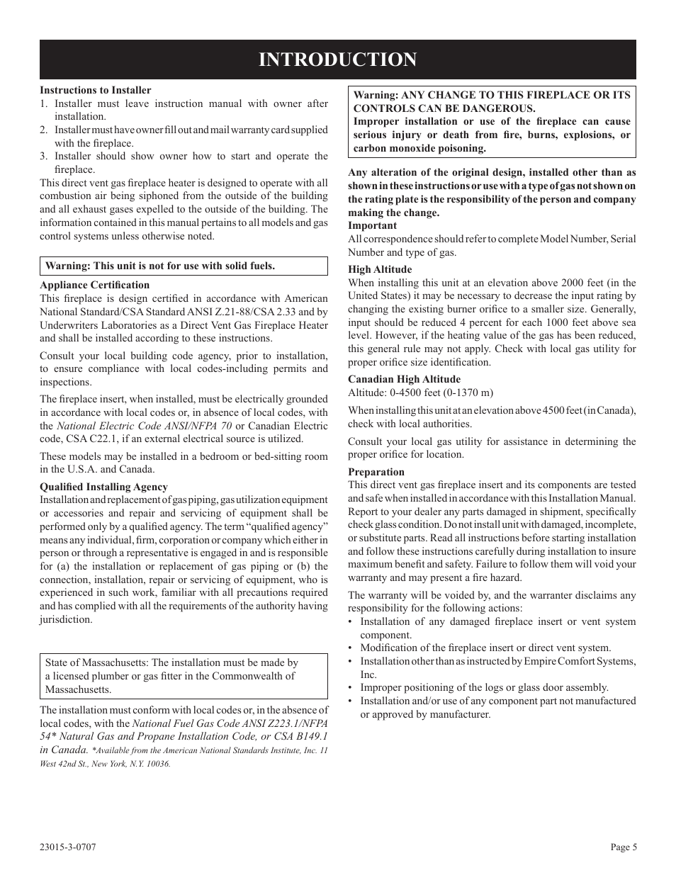 Introduction | Empire Comfort Systems DV25IN33L User Manual | Page 5 / 28
