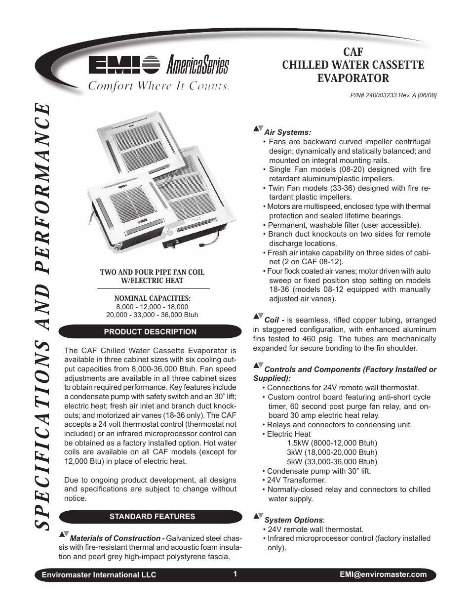 EMI Chilled Water Cassette Evaporator CAF User Manual | 4 pages