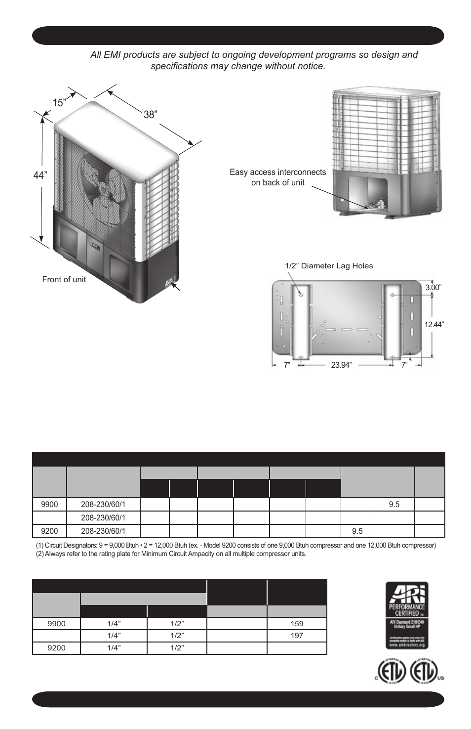 S2hb dimensions and specifications | EMI S2HB User Manual | Page 23 / 32