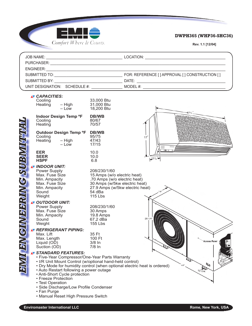 EMI DWPH365 (WHP36-SHC36) User Manual | 3 pages