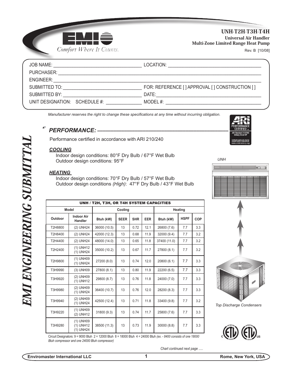 EMI UNH-T2H-T3H-T4H User Manual | 6 pages
