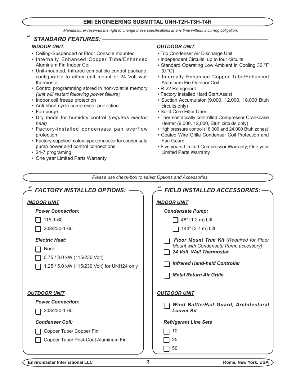 EMI UNH-T2H-T3H-T4H User Manual | Page 3 / 6