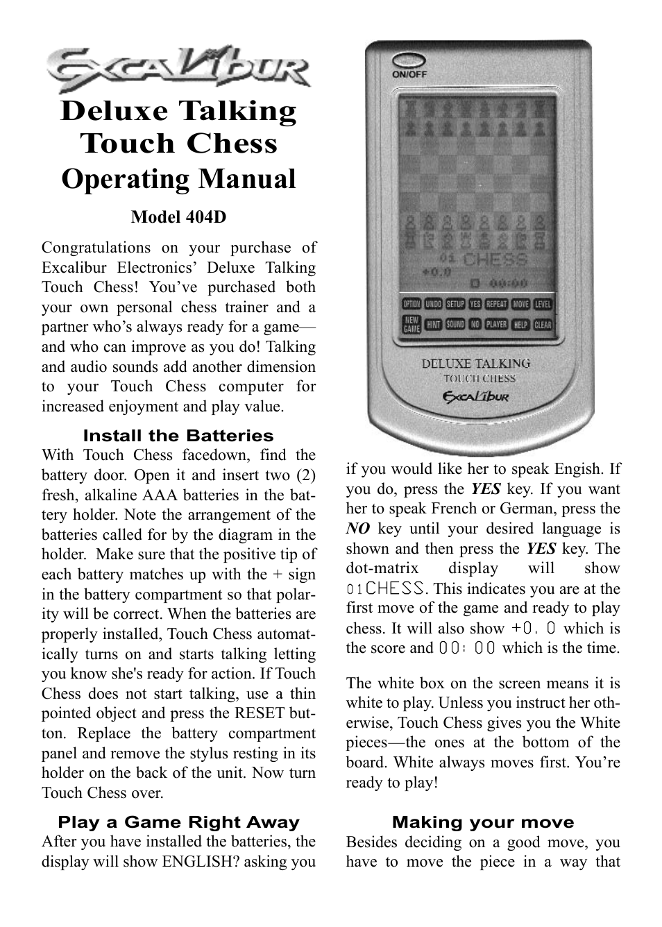 CarAlarms.com DELUXE TALKING TOUCH CHESS 404D User Manual | 12 pages