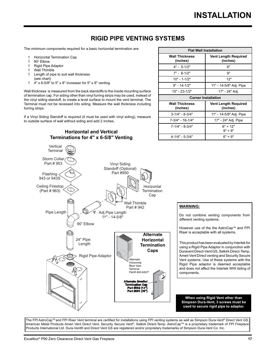 Installation, Rigid pipe venting systems | CarAlarms.com P90-NG1 User Manual | Page 17 / 52