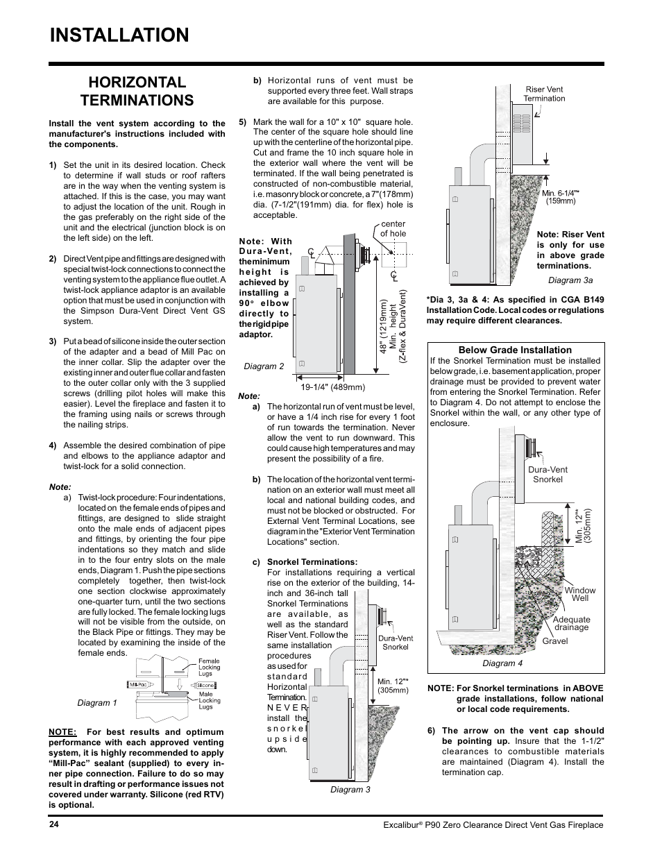 Installation, Horizontal terminations | CarAlarms.com P90-NG1 User Manual | Page 24 / 52