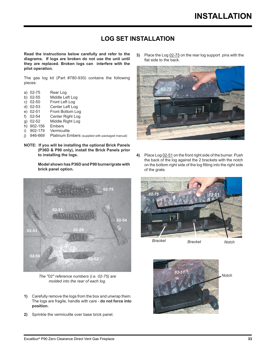 Installation, Log set installation | CarAlarms.com P90-NG1 User Manual | Page 33 / 52