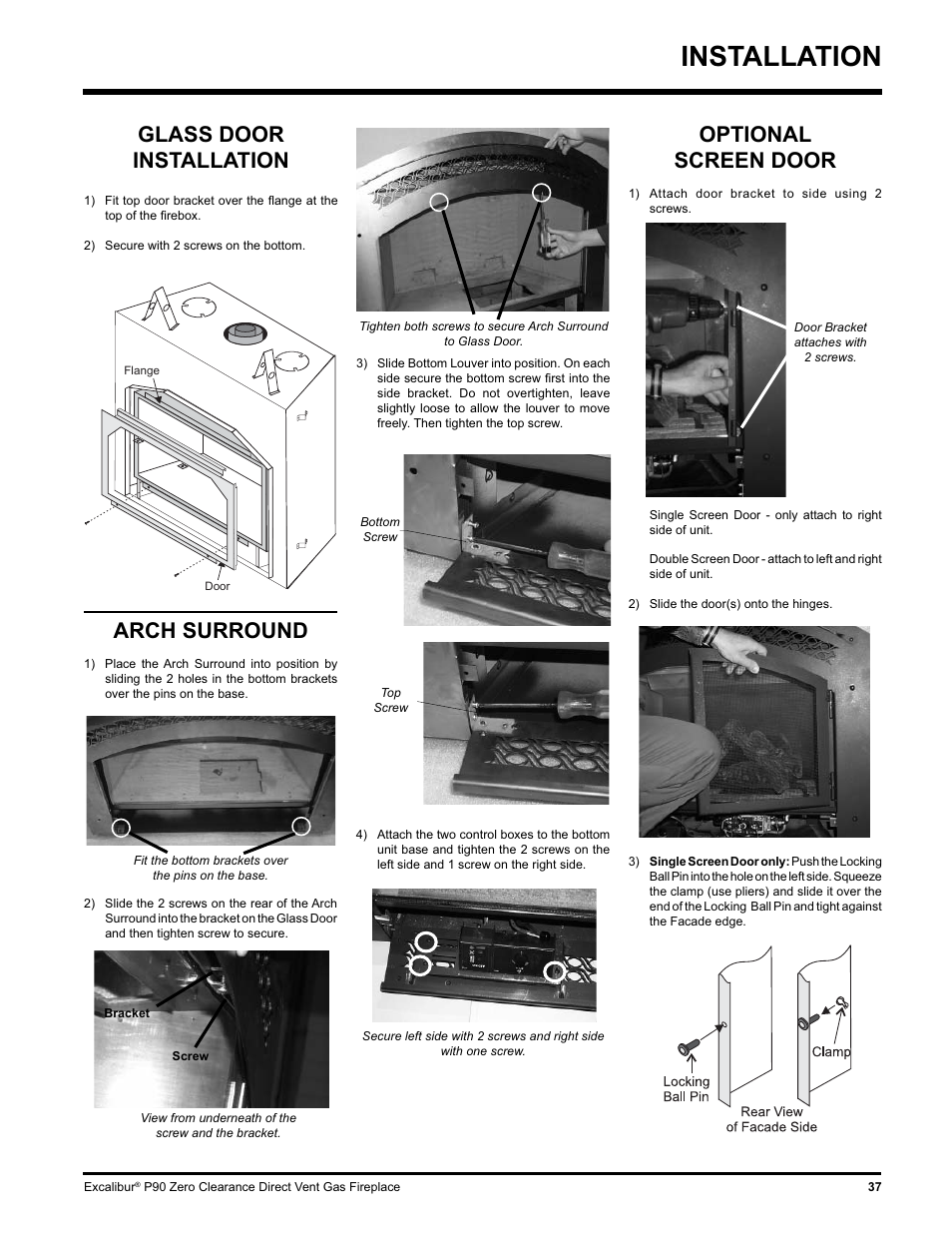 Installation, Optional screen door, Glass door installation | Arch surround | CarAlarms.com P90-NG1 User Manual | Page 37 / 52