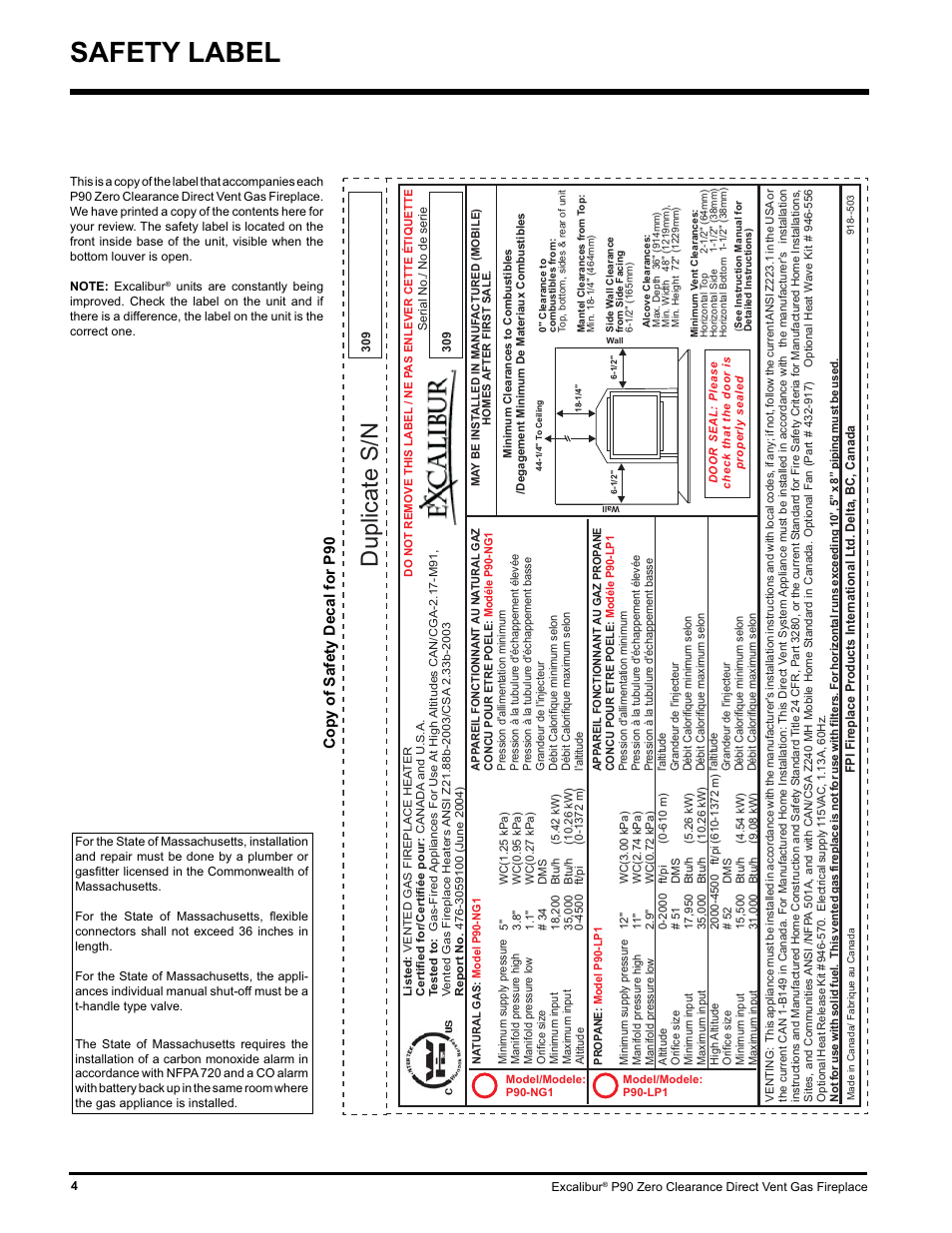 Safety label, Duplicate s/n, Copy of safety decal for p90 | CarAlarms.com P90-NG1 User Manual | Page 4 / 52